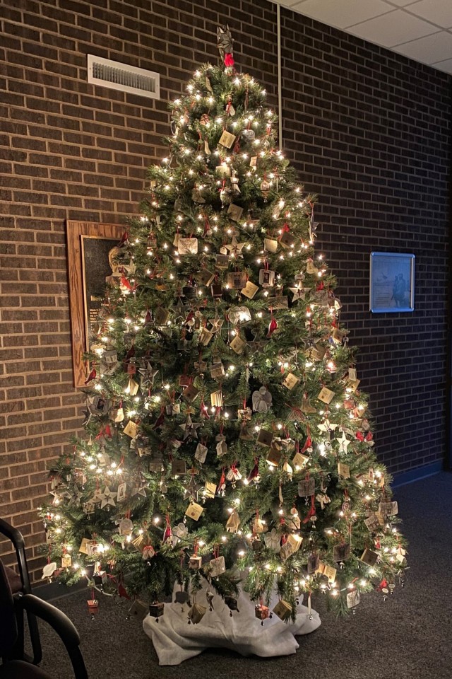 The 10-foot Angel Bell Remembrance Tree stands in the lobby of Army Community Service. Fort Leonard Wood’s Survivor Outreach Services hosted more than 40 survivors from the surrounding community for an ornament-decorating event and potluck-style...