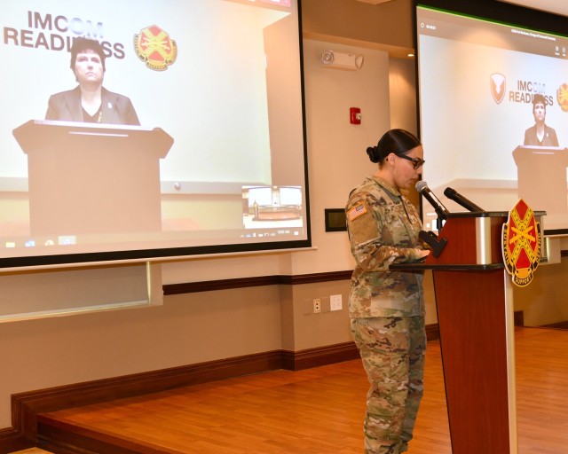 Installation Management Command (IMCOM) Readiness Director Brenda Lee McCullough hosted the Fort Buchanan Change of Command Ceremony via Microsoft Teams, virtually passing the colors, as Col. Moulton replaced Col. Seaberry. Fort Buchanan Legal Office Paralegal Noncommissioned Officer Staff Sgt. Patricia M. Landrau served as Master of Ceremony.