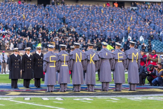 The cadets of the U.S. Military Academy and midshipmen of the U.S. Naval Academy participate in the student exchange prior to the Army-Navy football game Dec. 10, 2022 in Philadelphia. 