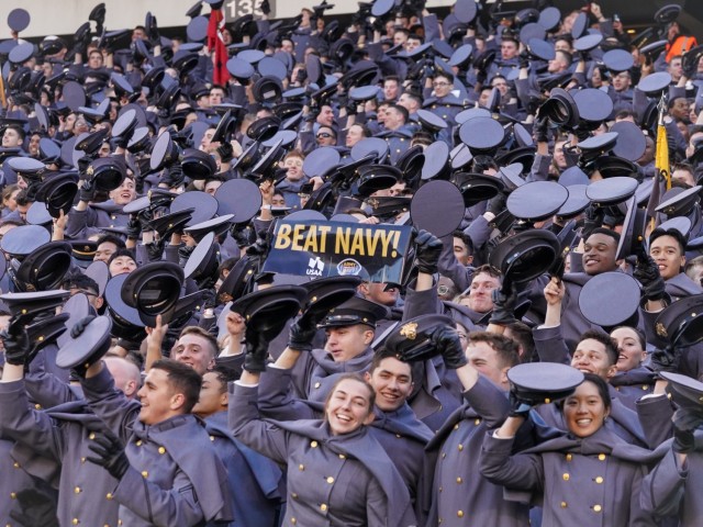 The Corps of Cadets celebrate during the 123rd Army-Navy football game Dec. 10, 2022 in Philadelphia. 