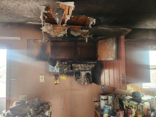 Some of the damage done to the kitchen of roommates Zamario Cooper and Anthony Vasquez after a grease fire started on Dec. 4 in their St. Robert home.