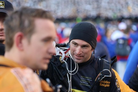 Staff Sgt. Devin T. Diaz (right), a U.S. Army Explosive Ordnance Disposal technician and member of U.S. Army Golden Knights Parachute Team, previously served in the 47th Ordnance Company (EOD) on Fort Hood, Texas, and the 759th Ordnance Company (EOD) on Fort Irwin, California.  Diaz was picked for the Golden Knights during the 2020 assessment and selection.  Courtesy photo.