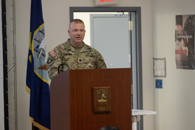 Lt. Col. Kyle Kirkpatrick, deputy director of the PIC, addresses the attendees