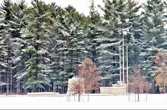 December 2022 snow scenes at Fort McCoy&#39;s Veterans Memorial Plaza