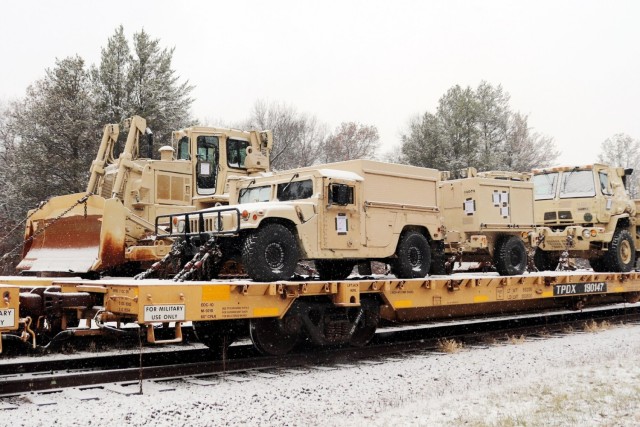 411th Engineer Company equipment deployment by rail movement at Fort McCoy