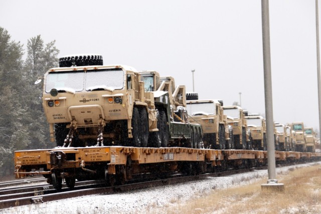 411th Engineer Company equipment deployment by rail movement at Fort McCoy