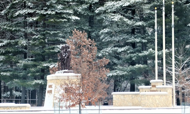 December 2022 snow scenes at Fort McCoy&#39;s Veterans Memorial Plaza