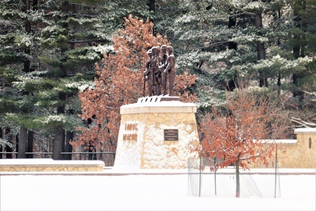 December 2022 snow scenes at Fort McCoy&#39;s Veterans Memorial Plaza