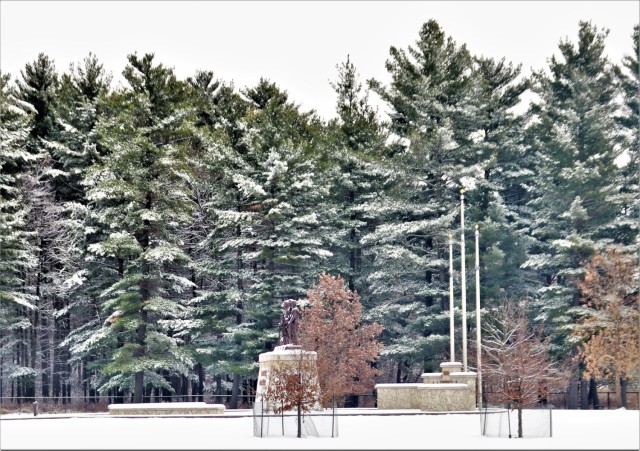 December 2022 snow scenes at Fort McCoy&#39;s Veterans Memorial Plaza