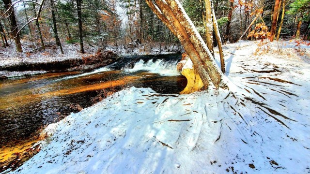 Snowy day at Fort McCoy&#39;s Trout Falls in Pine View Recreation Area