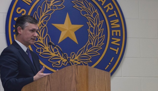 Hon. Douglas R. Bush provides remarks at the inaugural Army Future Readiness Conference.