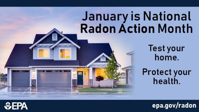 National Radon Action Month is observed in January. The Environmental Protection Agency estimates that nearly one out of every 15 homes in the United States has elevated radon levels. There is no known safe level of exposure.  (Graphic illustration courtesy EPA)