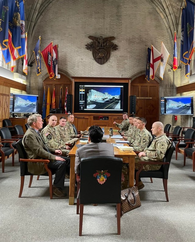 Texas Capital Region CASA Abdul Subhani meets with faculty at West Point.
