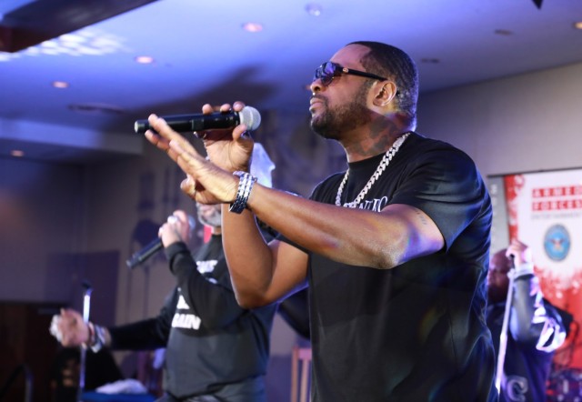 Dru Hill member Scola sings a song during the group’s concert Jan. 10, 2023, at the Camp Zama Community Club at Camp Zama, Japan. The group was in Japan as part of a tour of U.S. military bases in Asia in conjunction with Armed Forces Entertainment.