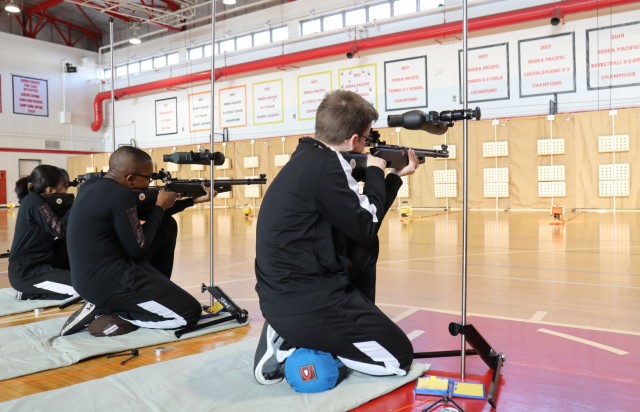 Zama Middle High School cadets compete in a marksmanship match inside the school&#39;s gym at Camp Zama, Japan, Jan. 20, 2023. More than 70 cadets from all eight Department of Defense Education Activity high schools in Japan competed in the invitational event. 