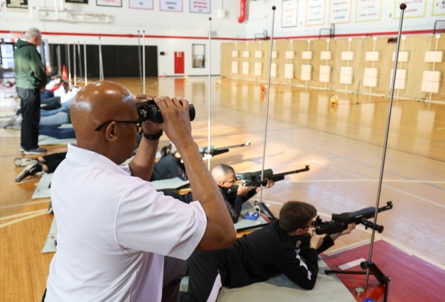 Zama Middle High School cadets compete in a marksmanship match inside the school&#39;s gym at Camp Zama, Japan, Jan. 20, 2023. More than 70 cadets from all eight Department of Defense Education Activity high schools in Japan competed in the invitational event.