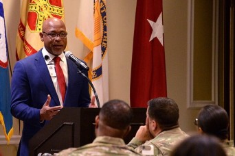 Anselm Beach, senior advisor to the secretary of the Army for diversity and inclusion in Washington, D.C., provided the Martin Luther King Jr. Day messa...