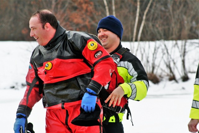 Fort McCoy Fire Department dive team conducts ice rescue training at frozen lake at Fort McCoy