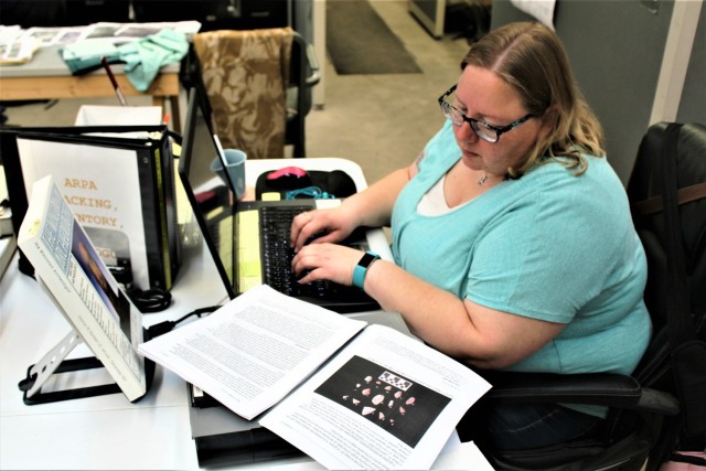 Miranda Alexander, archaeology technician with Colorado State University’s Center for Environmental Management of Military Lands under contract with Fort McCoy, Wis., documents artifacts at an archaeology lab Sept. 11, 2017, in Tomah, Wis. Lab...