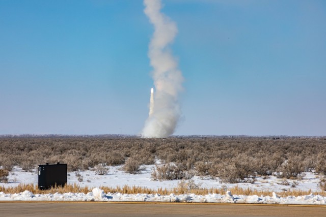 A HIMARS shoots a rocket during live-fire exercise Scarlet Dragon in Utah Feb.2,2023. This reoccurring exercise is a continuation of each U.S. military branch’s plan to modernize and test systems to ensure we continue to be interoperable and maintain our lethality.