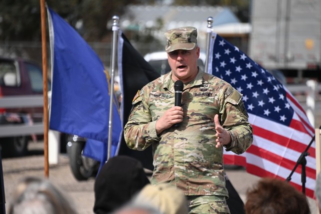 U.S. Army Yuma Proving Ground Commander Col. Patrick McFall served as keynote speaker at the 27th annual Camp Bouse Memorial Ceremony in Bouse, Arizona on Saturday, February 11, 2023.