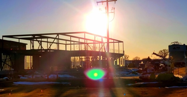 The construction area for a future transient training brigade headquarters in the 1600 block on the cantonment area is shown Feb. 10, 2023, at Fort McCoy, Wis. A contract, totaling $11,964,432.87, was awarded June 9, 2022, to L.S. Black Constructors to build the fiscal year 2022 Transient Training Brigade Headquarters project at Fort McCoy. Construction operations began in August 2022. Location of construction is just across the street from where the same contractor has been building two new transient training troop barracks buildings in the same block. According to the Army Corps of Engineers, which is managing the project, the brigade headquarters project is based on the denser, more consolidated footprints of Fort McCoy’s Troop Housing Area Development Plan. The project will include the latest, state-of-the-art systems for fire protection and alarms and video surveillance as well as Energy Monitoring Control Systems. Also, antiterrorism and force protection measures will be incorporated. And throughout the entire project, sustainability and energy efficient technology will be incorporated. Overall, including this building and the two barracks already built, eight new buildings are planned for the entire 1600 block. The plan is to build four barracks buildings, the three 20,000-square-foot brigade headquarters buildings, and one 160-room officer quarters. (U.S. Army Photo by Scott T. Sturkol, Public Affairs Office, Fort McCoy, Wis.)
