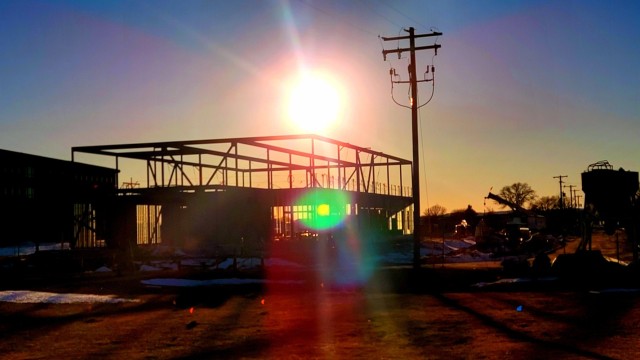 The construction area for a future transient training brigade headquarters in the 1600 block on the cantonment area is shown Feb. 10, 2023, at Fort McCoy, Wis. A contract, totaling $11,964,432.87, was awarded June 9, 2022, to L.S. Black Constructors to build the fiscal year 2022 Transient Training Brigade Headquarters project at Fort McCoy. Construction operations began in August 2022. Location of construction is just across the street from where the same contractor has been building two new transient training troop barracks buildings in the same block. According to the Army Corps of Engineers, which is managing the project, the brigade headquarters project is based on the denser, more consolidated footprints of Fort McCoy’s Troop Housing Area Development Plan. The project will include the latest, state-of-the-art systems for fire protection and alarms and video surveillance as well as Energy Monitoring Control Systems. Also, antiterrorism and force protection measures will be incorporated. And throughout the entire project, sustainability and energy efficient technology will be incorporated. Overall, including this building and the two barracks already built, eight new buildings are planned for the entire 1600 block. The plan is to build four barracks buildings, the three 20,000-square-foot brigade headquarters buildings, and one 160-room officer quarters. (U.S. Army Photo by Scott T. Sturkol, Public Affairs Office, Fort McCoy, Wis.)