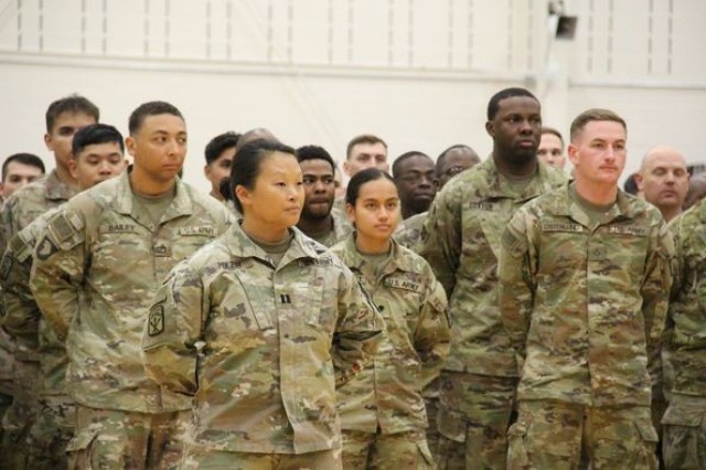 Soldiers, families, and loved ones of the 542nd Support Maintenance Company participate in a Welcome Home ceremony as the units returns to Joint Base Lewis-McChord, Feb. 14, 2023. The company deployed for nine months in support of Operation...