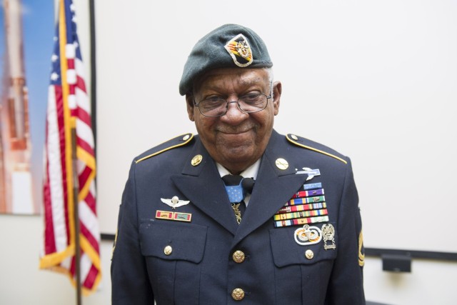 Retired U.S. Army Sgt. 1st Class Melvin Morris, Medal of Honor recipient, wears his 55-year old Green Beret, Jan. 31, 2017, at Patrick Air Force Base, Fla. Morris’s Green Beret has never left his side since the day President John F. Kennedy visited Fort Bragg and authorized U.S. Army Special Forces to wear Green Berets.
