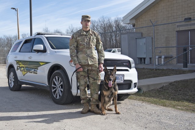 Spc. Jean Beltran, a military working dog handler with Fort Leonard Wood’s 180th Military Working Dog Detachment, and MWD Bigi returned from a nine-month deployment to Central America.