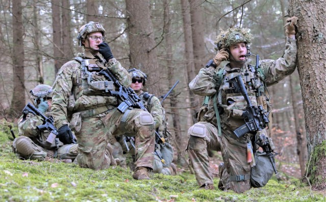 Soldiers with the 2nd Cavalry Regiment (2CR) conduct dismounted operations during Dragoon Ready 2023 using the Integrated Tactical Network (ITN) capabilities, which include 2-channel Leader and Manpack radios, single channel radios, and Nett Warrior end-user devices for communications with personnel in the Strykers and command post. The event served as the second ITN operational testing event (Ops Demo Phase II) for Capability Set (CS) 23