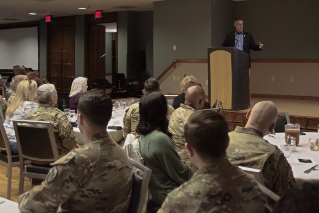 The guest speaker at Fort Leonard Wood’s National Prayer Luncheon event on Tuesday in Pershing Community Center, retired Chaplain (Col.) Scott McChrystal, spoke on the power of prayer.