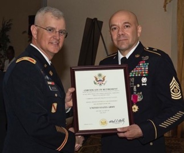Retired Command Sgt. Maj. Edgar Fuentes joined the Army after high school and went on to serve for 31 years, retiring in 2019.