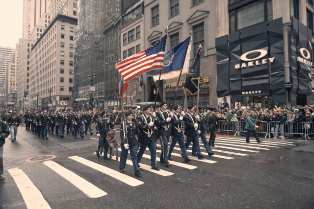 Soldiers of the New York Army National Guard&#39;s 1st Battalion, 69th Infantry Regiment, lead the St. Patrick&#39;s Day parade, Manhattan, New York, March 17, 2022. The 69th Infantry started the day, full of tradition, at 6 a.m. with a whiskey toast and then to the parade where city officials estimated more than 2 million showed up to watch which has been held every year since 1762, with the 69th leading it since 1851. (U.S. Army National Guard photo by Ryan Campbell)