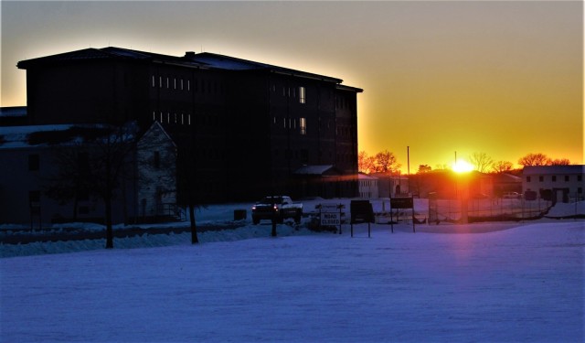 New barracks at Fort McCoy at sunset