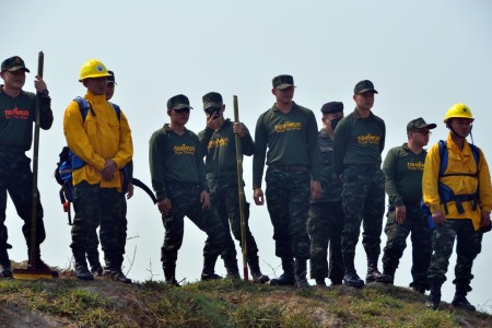 Members of the Washington National Guard, 176th Engineer Company, and the Royal Thai Army share wildland firefighting best practices Feb. 25, 2023, in Chiang Mai, Kingdom of Thailand. The exchange marked just the second time in their more than 20-year relationship under the State Partnership Program that Guard members and their Thai counterparts conducted a wildland firefighting exchange.