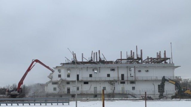 Building E3300 — the former Amos A. Fries Research Laboratory — during its demolition as part of APG South facility reduction program.