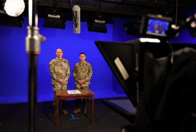 Commander of U.S. Army Recruiting Command and Fort Knox Maj. Gen. Johnny Davis and USAREC Command Sgt. Maj. Shade Munday record their message on March 16, 2023 asking the community for their help with preventing sexual harassment and assault on post.