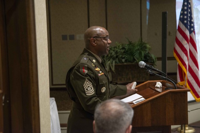Former USASAC Command Sgt. Maj. Sean Rice retired with 35 years of 
 service during a March ceremony at Redstone Arsenal.