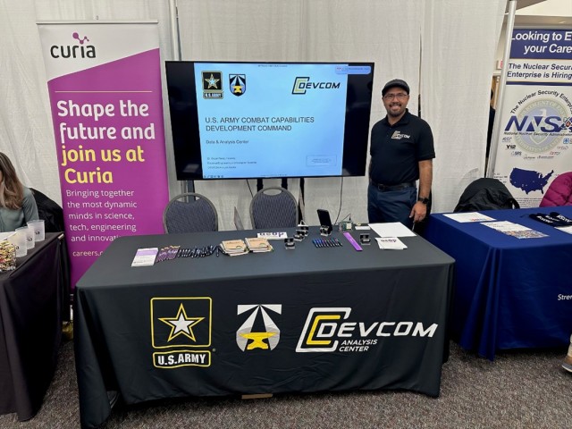 Oscar Perez, Ph.D., represents DEVCOM Analysis Center at the New Mexico State University Career Fair. DAC’s outreach team provided information on STEM opportunities to students who may be interested in a career at DEVCOM.