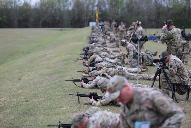 Competitors prepare to shoot during the 2023 U.S. Army Small Arms Championship at Fort Benning, GA. Mar. 17, 2023. 260 Soldiers of all components competed for titles and bragging rights in the 2023 U.S. Army Small Arms Championships March 12-18....