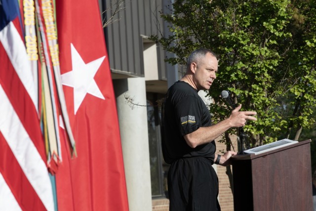 Maj. Gen. John D. Kline, commander of the Center for Initial Military Training speaks at the grand opening of the Drill Sergeant Timothy Kay Soldier Performance Readiness Center on Fort Jackson, March 24.