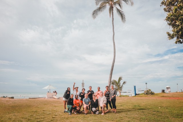 U.S. Army Soldiers assigned to 3rd Infantry Brigade Combat Team, 25th Infantry Division, pose for a photo during a Bronco Women’s Mentorship Group session on White Plains Beach, Hawaii, March 22, 2023. The Bronco Women’s Mentorship Group was reestablished at the beginning of 2023 to provide an open forum for Soldiers to mentor, learn, and grow through shared experiences, networking and camaraderie. (U.S. Army photo by Spc. Darbi Colson/3rd Infantry Brigade Combat Team)