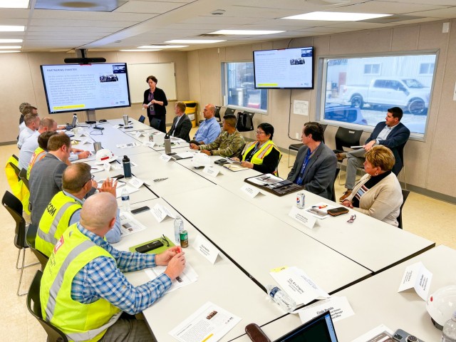 Tara O&#39;Leary, Deputy Chief of the Veterans Affairs Division and Louisville VAMC project manager, provides an update on the status of construction of the Louisville VA Medical Center to members of the Senior Advisory Group for the project Nov....