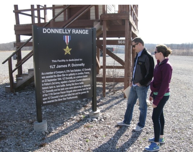 Jared Donnelly, great-nephew of 1st Lt. James Donnelly, visits the Fort Knox range named for his family member killed in World War II in 2018. Five years later, his father would have the opportunity to also visit.