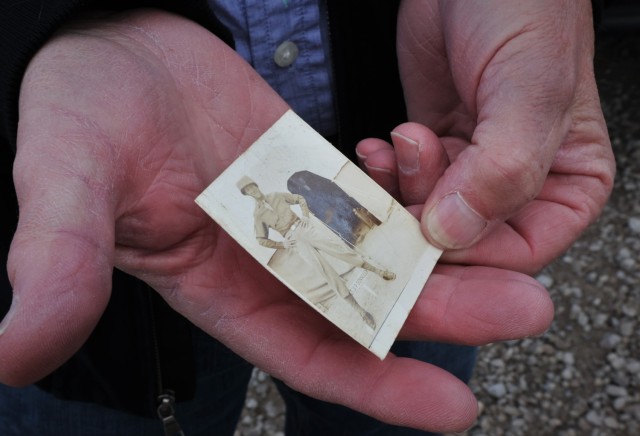 James Donnelly shows the photo of his uncle, 1st Lt. James Donnelly, he brought with him from Colorado to pay his first visit to the Fort Knox range bearing his relative’s name March 28, 2023.