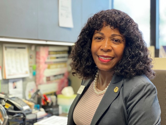 LaToya “Dr. Toya” Sizer, chief of institutional training at the U.S. Army Installation Management Command Training Center, in her office at IMCOM headquarters, Joint Base San Antonio-Fort Sam Houston.