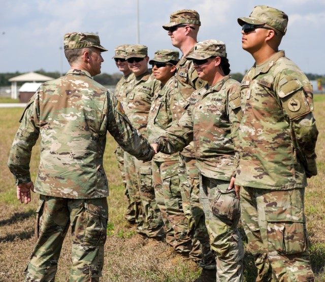 U.S. Army Soldiers assigned to a multi-domain artillery battery within USARPAC are recognized by LT. Gen. Rasch of the Army Rapid Capabilities and Critical Technologies Office (RCCTO) for their work. The Army worked in close collaboration with private contractors to develop its first hypersonic system—which can travel at speeds of Mach 5 or higher. (U.S. Army photo by Spc. Chandler Coats)