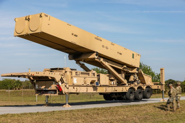 U.S. Army Soldiers assigned to a multi-domain artillery battery practice operating the new Long-Range Hypersonic Weapon (LRHW) during Thunderbolt Strike at Cape Canaveral Space Force Station, Florida, March 3, 2023. In Fall 2021, the multi-domain expert Soldiers received the first prototype hypersonic hardware at Joint Base Lewis-McChord, Washington.