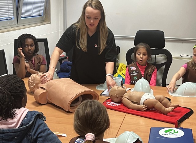 VICENZA, Italy – Vicenza Brownie Girl Scouts Troop #53 members visit the Fire Department Station on Caserma Ederle Feb. 22, 2023, as a joint experience with American Red Cross and health clinic representatives. In addition to Fire Department...